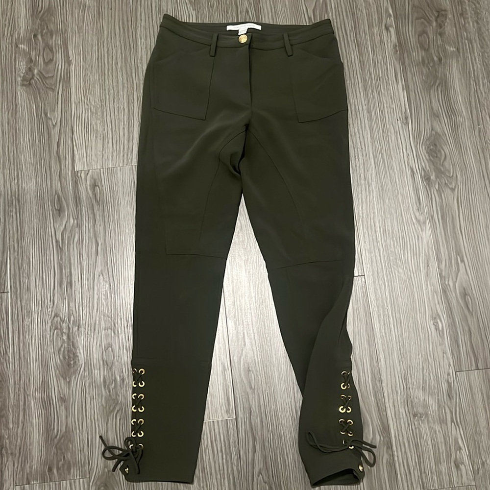 DIANE VON FURSTENBURG PANTS DRESSY GREEN LACE UP SIZE 4 DVF